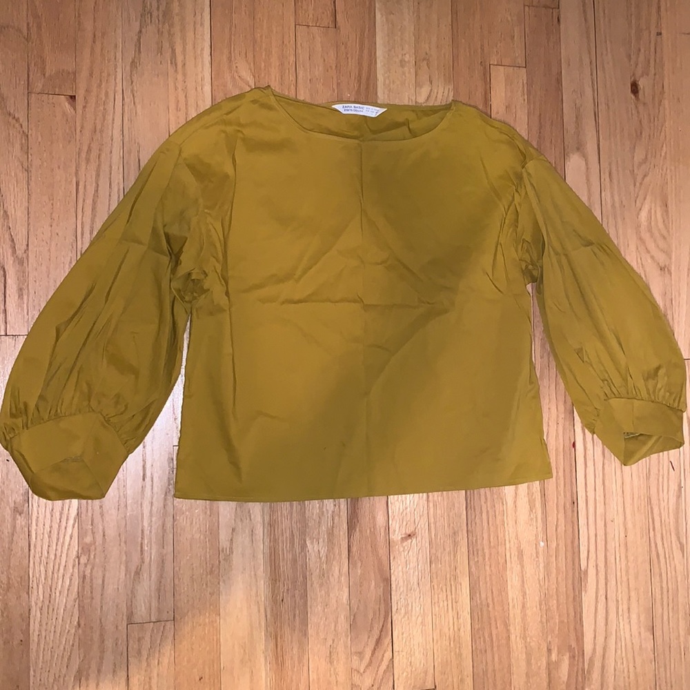 Zara Basic Bubble Sleeve Top Large Mustard